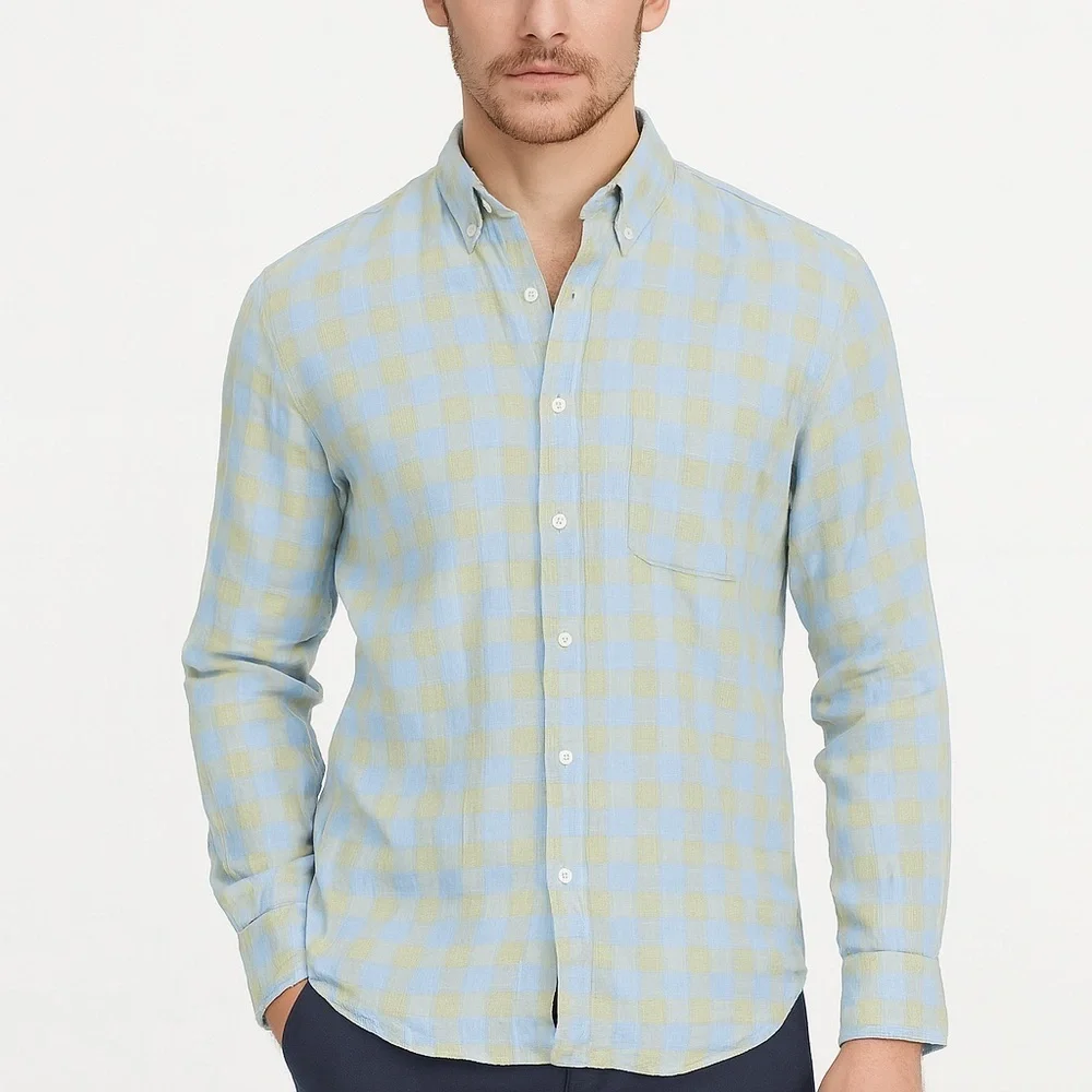 J.Crew Blue and Green Casual Button Down Shirt Slim Fit